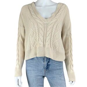 cabi Cream Cable Knit Sweater Size M